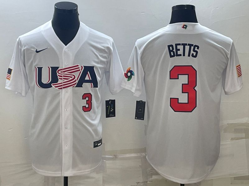 Men 2023 World Cub USA #3 Betts White Nike MLB Jersey4